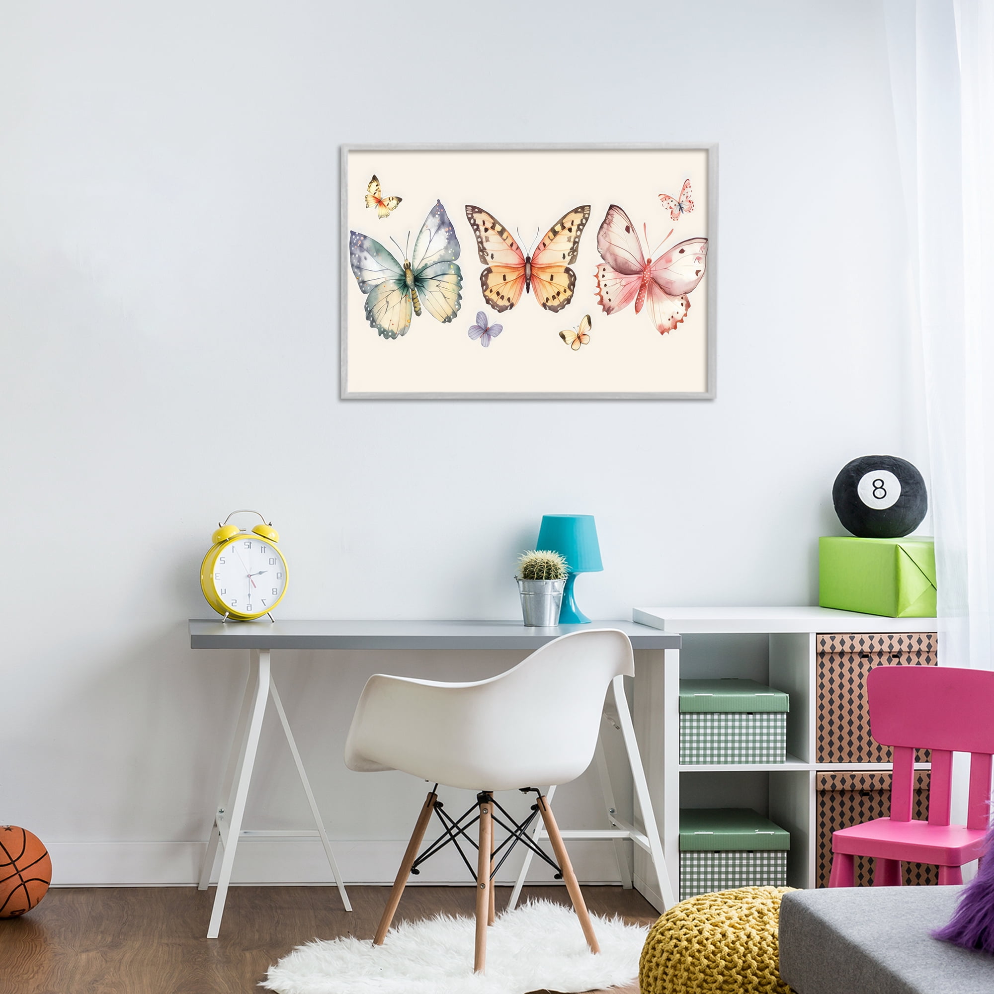 Stupell Industries Graceful Butterfly Trio Gray Framed Giclee Art, design by Creative Studio