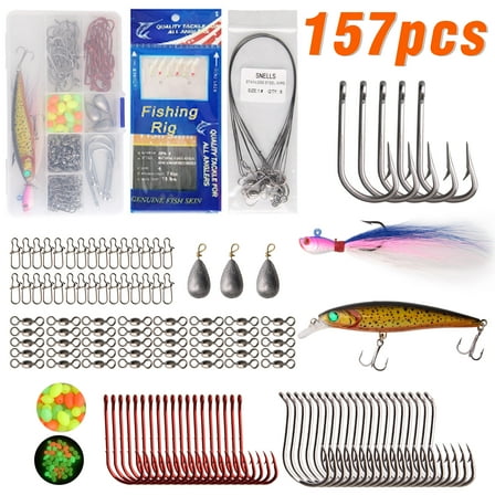 Saltwater Fishing Tackle Box Surf Fishing Tackle Kit, 157Pieces Sea Fishing Gear Set Include Fishing Spoon Jigs Fishing Bait Rig Pyramid Weights Wire Leaders Fishing Accessories