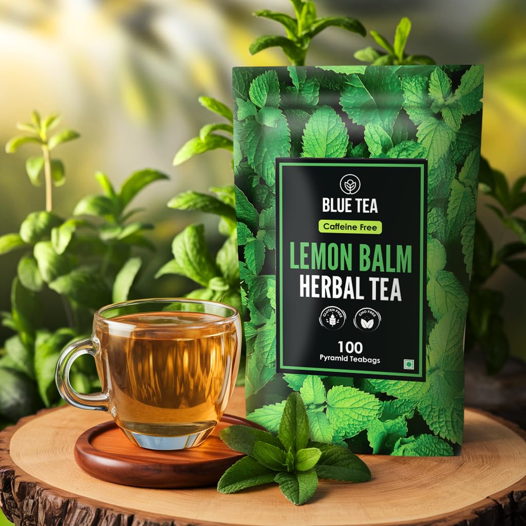 BLUE TEA Lemon Balm Tea, 100 Tea Bags, Caffeine-Free Herbal Tea, Vegan, Non-GMO