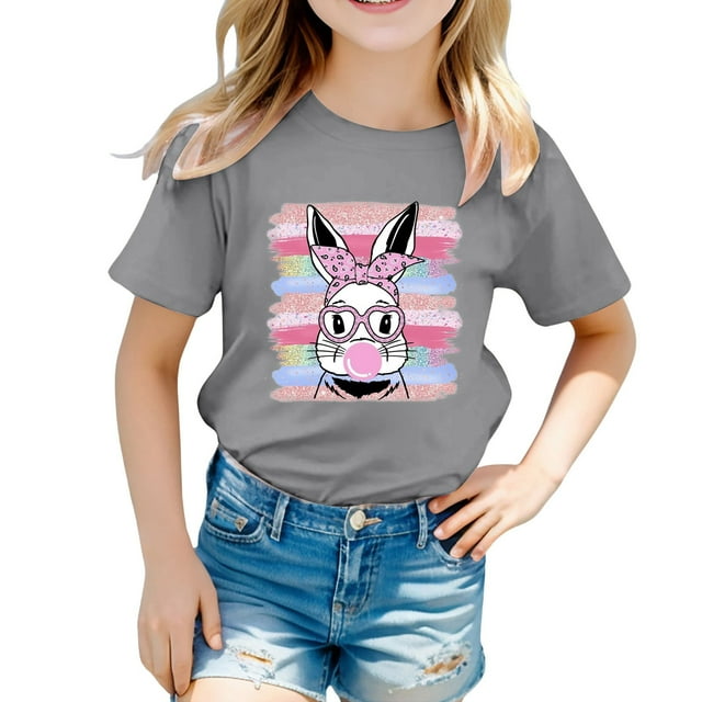 XDZJLR T-Shirts Filles Enfants Pâques Graphique Coupe Ample Décontractée Manches Courtes Col Rond pour Garçons Vêtements 3-4 Ans