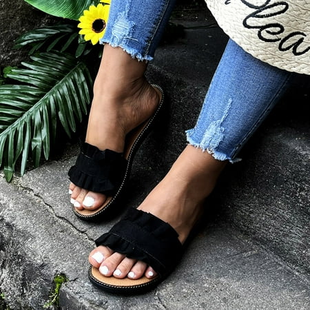 

〖Yilirongyumm〗 Black 40 Slippers For Women Slippers Flats Roman Sandals Ladies Summer Sandals Women For Outside Shoes Sandals Women s Slipper