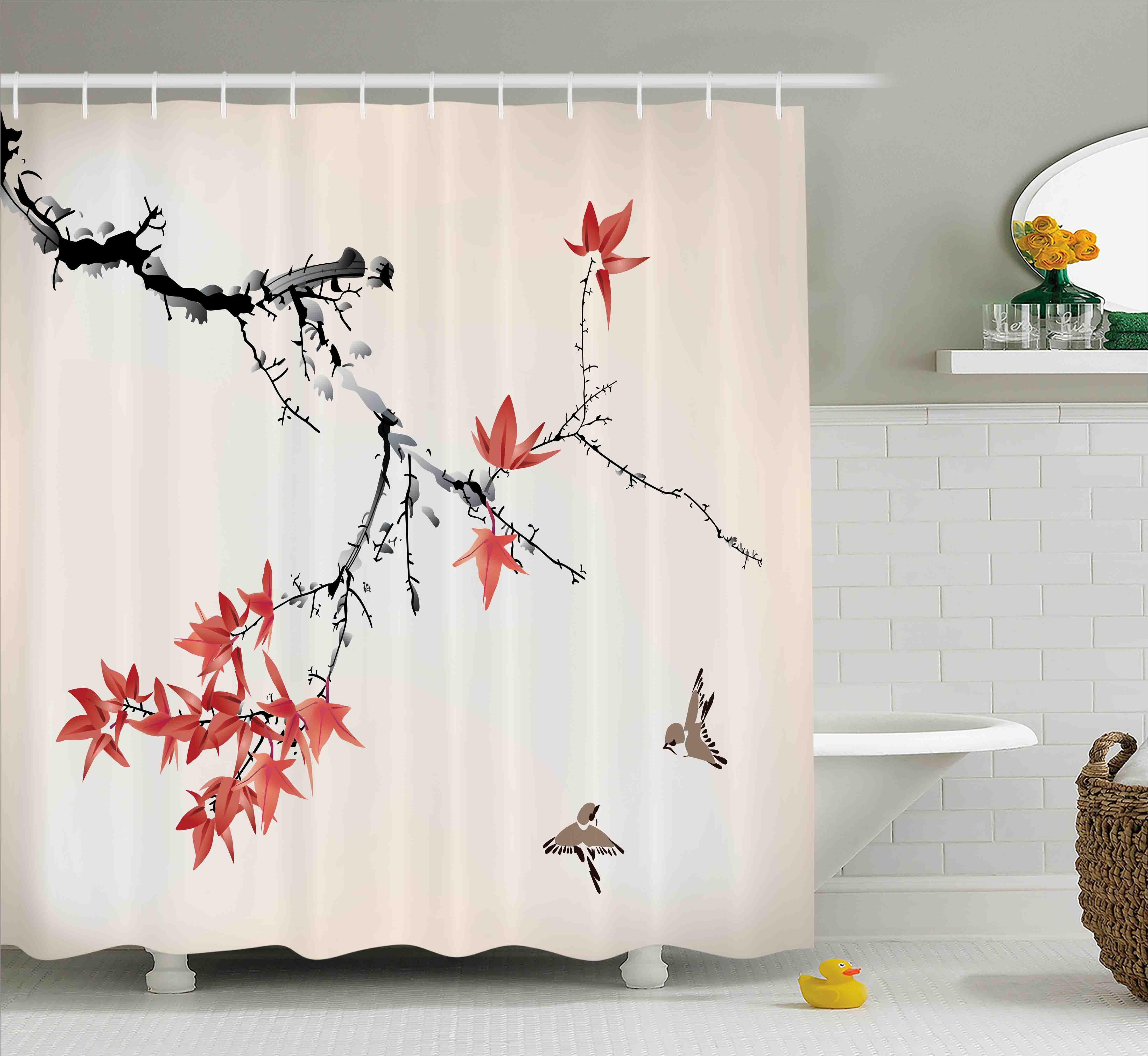 Japanese Shower Curtain, Cherry Blossom Sakura Tree Branches Romantic