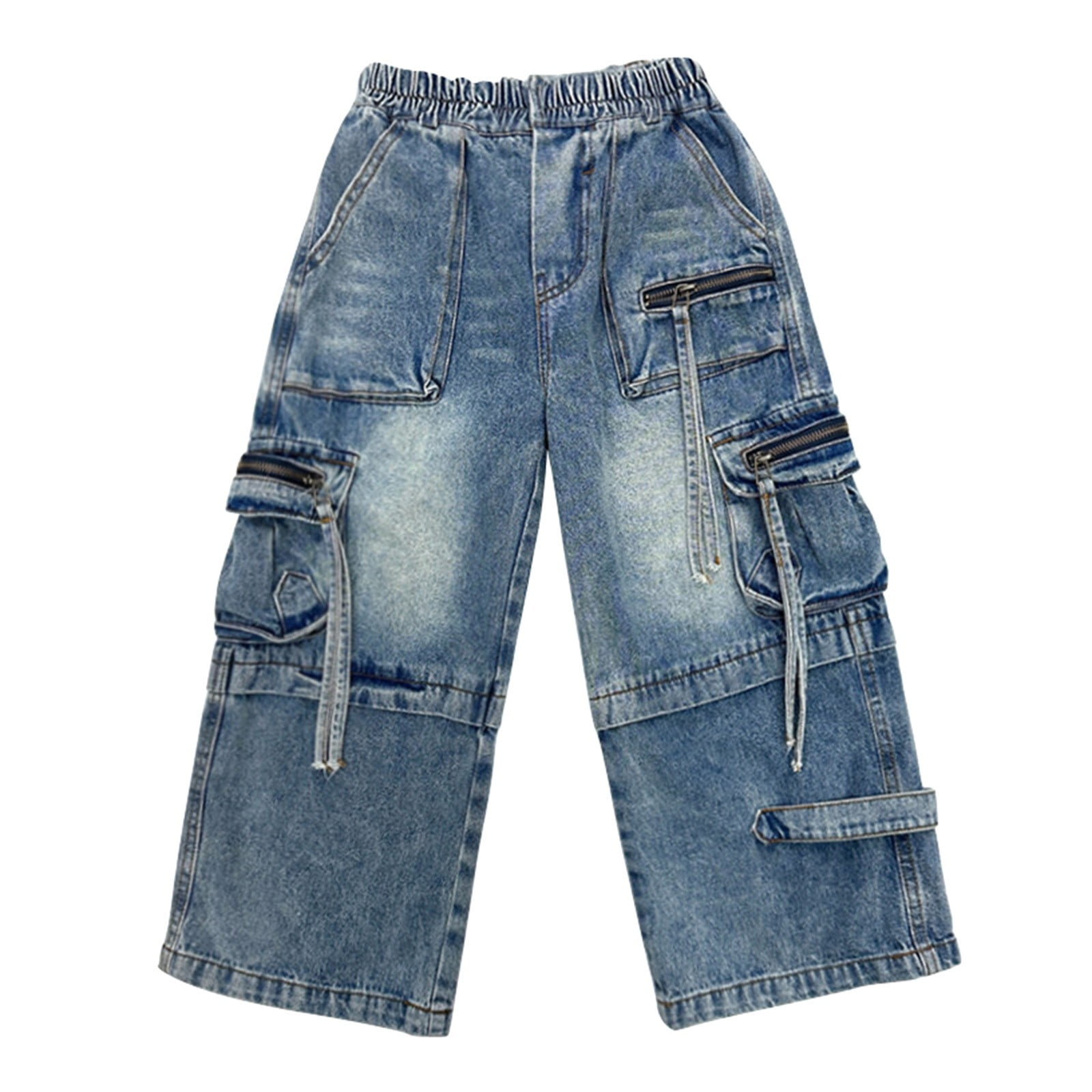 KAUOD Boys Wide Leg Jeans with Zipper Pockets 5-Pocket Loose