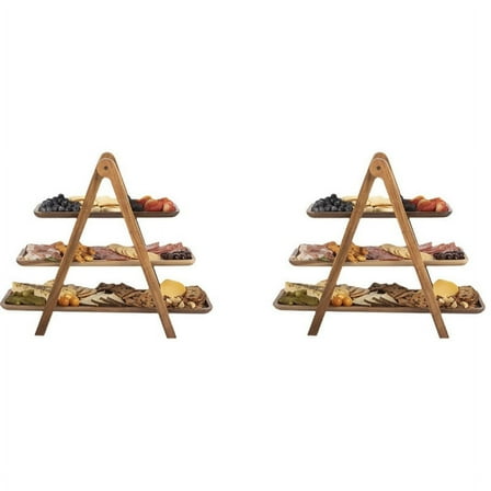 2X 3 Tier Serving Tray Wood Tiered Tray Decor Cake Stand Farmhouse Tiered Tray Party Serving Dishes and Trays