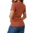 thumbnail image 3 of INSPIRE CHIC Womens Summer Nursing Blouse V Neck Short Sleeve Breastfeeding Pregnancy Tops Ruched T-Shirts X-Large Reddish Brown, 3 of 6