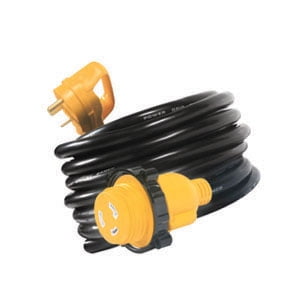 55501 Camco Heavy Duty PowerGrip 25 Cord with 30 AMP Male Standard/30 AMP Female Locking Adapter Threaded Locking Ring Ensures a Weatherproof Connection 