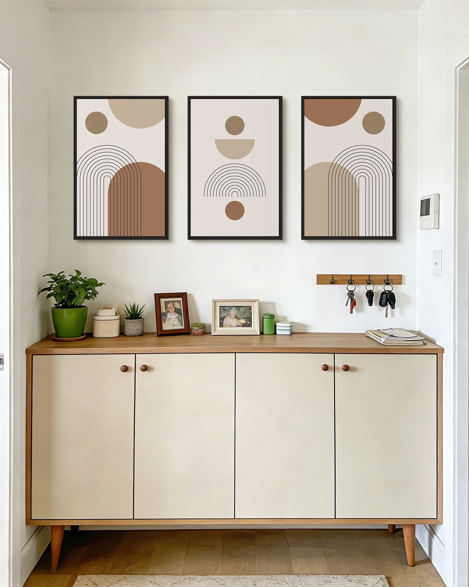 SHENIFY Large 24x36in3pcs Black Framed Botanical Boho Wall Art Modern Bohemian Plants Wall Decor Natural Brown Geometry Lines Prints Artwork for Living Dining Room