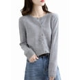 thumbnail image 3 of Womens Long Sleeve Button Up Knit Cardigan Light-Bodied 2026 Crewneck Button Down Sweaters for Women Medium Gray M, 3 of 7
