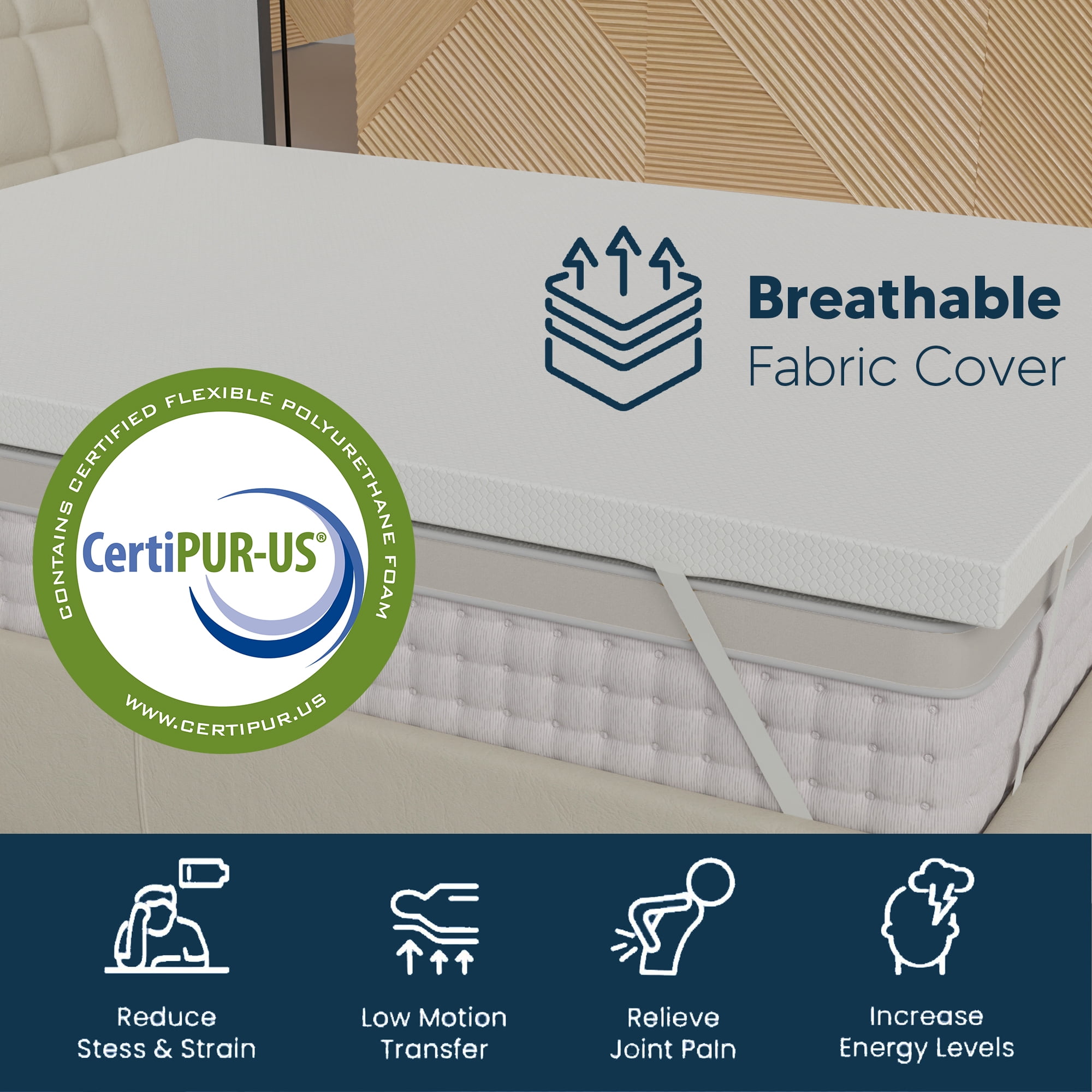 Continental Sleep, 2" Medium Firm Mattress Toppers with Breathable Cover CertiPUR-US, Full, White