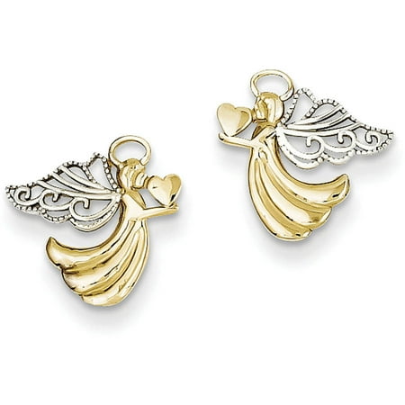 14kt Yellow Gold and Rhodium Angel with Heart Post Earrings