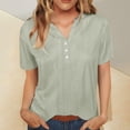 thumbnail image 2 of VISALY Cotton Linen Shirts Oversized Tshirts Dressy Casual V Neck Botton Down Blouses Short Sleeve Tops Tunic Tops Business Casual Tops Loose Blouses Lightweight Tops and Blouses Green L, 2 of 9