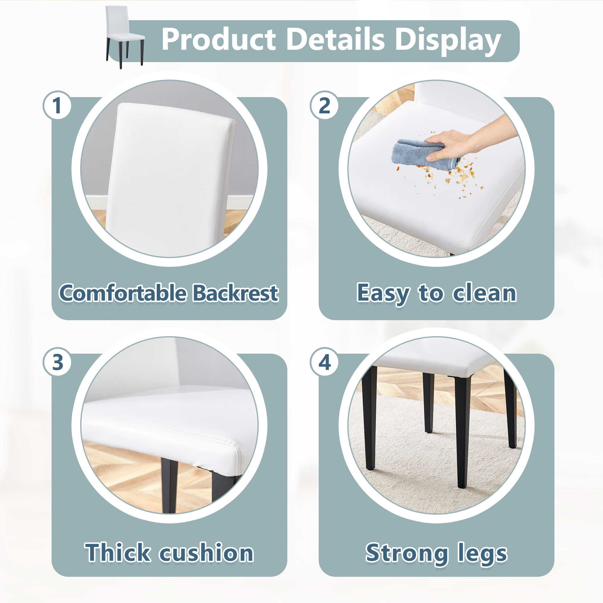 Dining Chairs Set of 4, White PU Leather Dining Chairs 35.4 Inch High with Ergonomic Backrest, 17x16 Sponge Seat, Modern Kitchen Chairs for Dining Room, Home Office and Living Space, Black Metal Leg