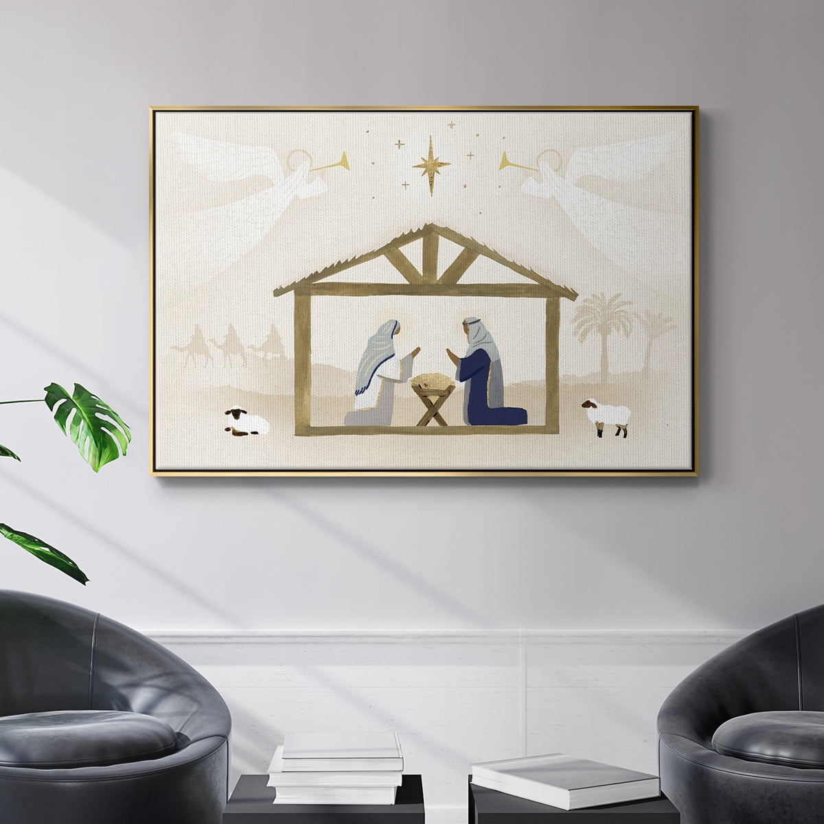 Away in a Manger Collection A - Framed Gallery Wrapped Holiday Canvas - 17 x 25 - Gold Frame