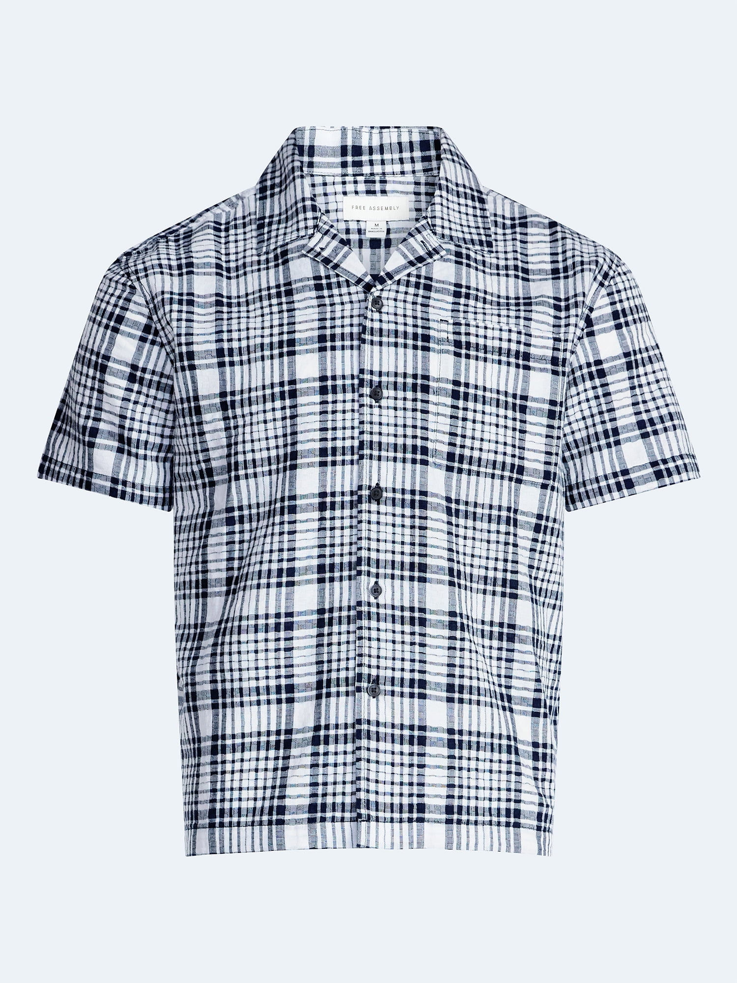 Free Assembly Men's Plaid Cotton Dobby Camp Shirt with Short Sleeves, Sizes XS-3XL