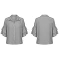 thumbnail image 4 of ClodeEU Women's Linen Blend Button 3/4 Sleeve Shirt with Tiered Ruffle ,Solid Color Casual Blouse Gray,Women's Plus XXL, 4 of 7
