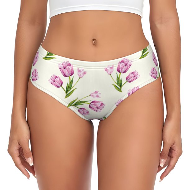 Fotbe Tulips Flowers Calzones Estampados para Mujer – Ropa Interior de Algodón, Cómoda, Suave y Elástica-4X-Large