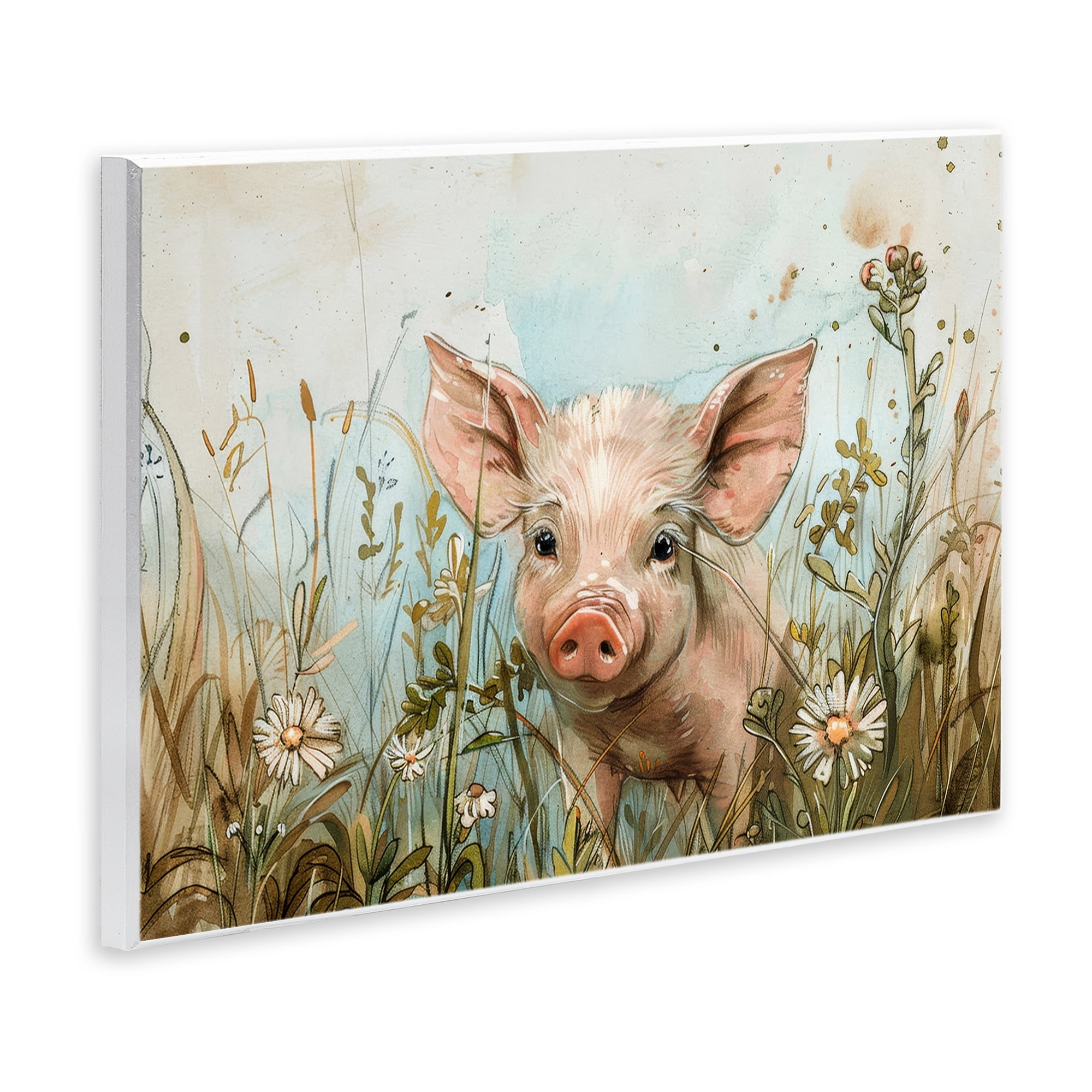 Stupell Industries Piglet Among Flowers Animals & Insects Painting Unframed Art Print Wall Art, 19 x 13
