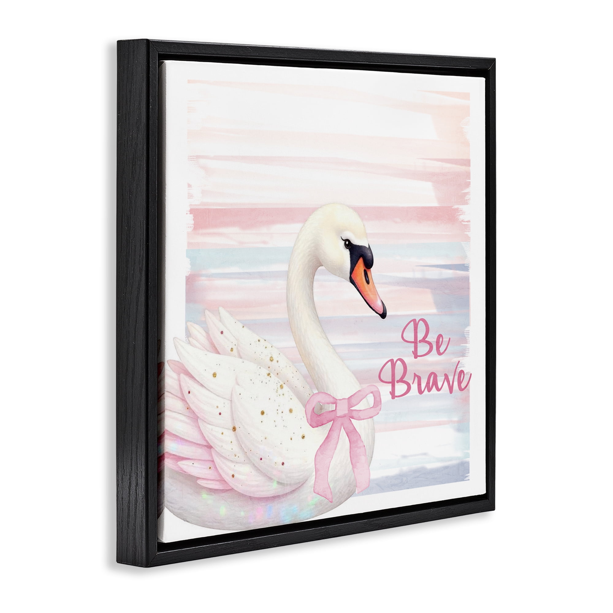 Be Brave Pastel Swan Black Framed Floater Canvas Wall Art, design by Kim Allen