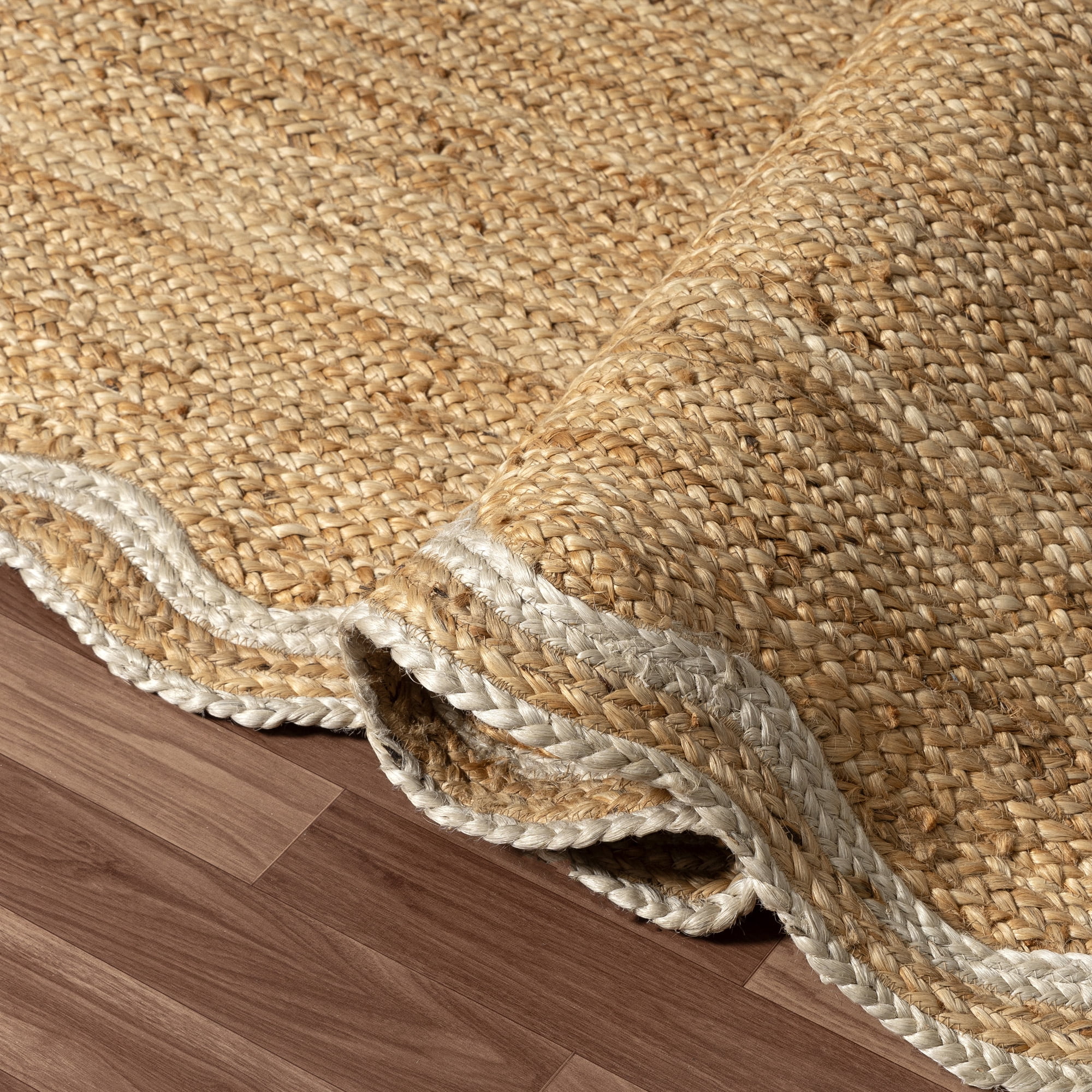 Harlow Hill Teni Braided Jute 2' x 3' Ivory/Natural Bordered Performance Indoor Area Rug