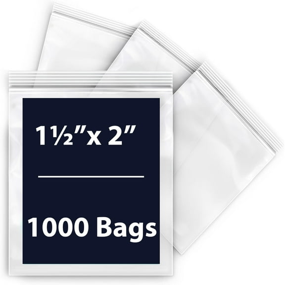 Reclosable Poly Bags 1½x2 & (1000 Bags) - 2 Mil Clear Plastic with Resealable Lock Seal Zipper | Durable Poly Baggies | Resealable Zip Top Lock For Jewelry, Storage, Packaging & Shipping