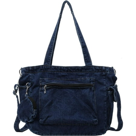 ShengRui Denim Tote Bag  Large Capacity Jean Purses for Women Denim Crossbody Handbags with Small Purse