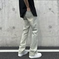 thumbnail image 5 of Fashion American high street vibe pants men's retro yellow mud dyed jeans men's trendy loose straight leg micro flared long pants, 5 of 25