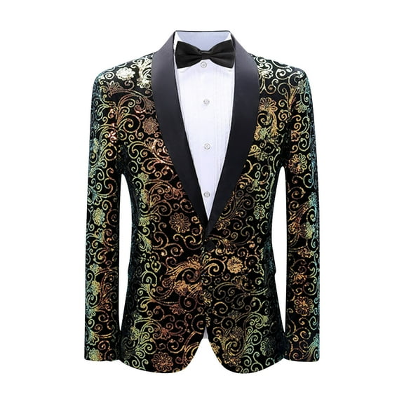 Men's Sequin Performance Ceremonial Dress Party Suit One Button Shawl Lapel Suit Jacket for Party Wedding Banquet Prom