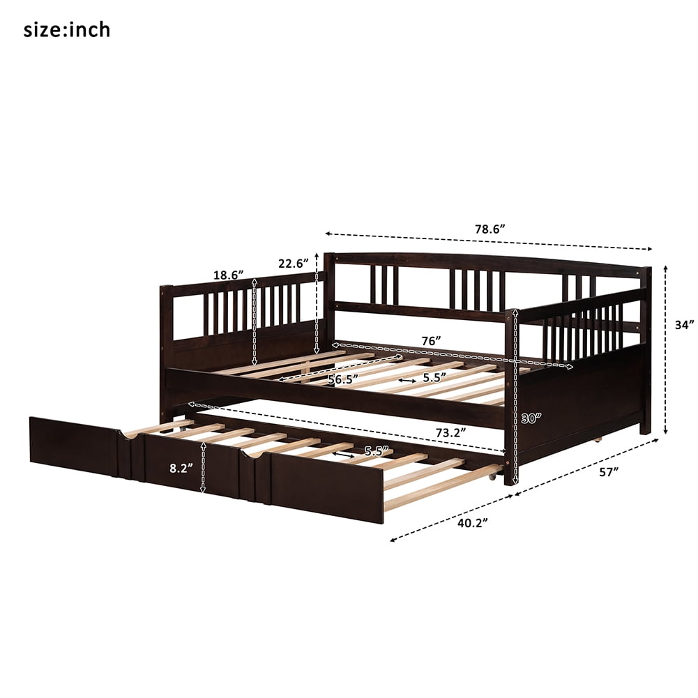 Lowestbest Sofa Bed, Wood Bed Daybed with Pull-Out Double Bed Frame, Full Size