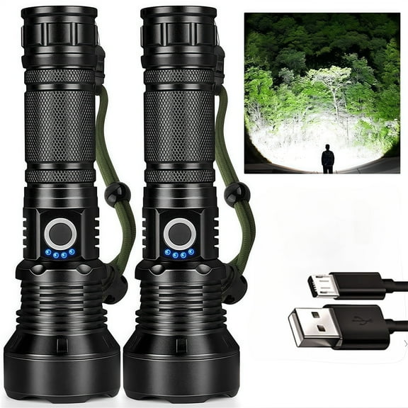 Rechargeable Flashlights High Lumens,900,000 Lumens Super Bright Led Flashlight with 5 Modes,Waterproof Powerful Flashlight, 12 Hours Runtime for Home,Camping,Walking(2 Pack)