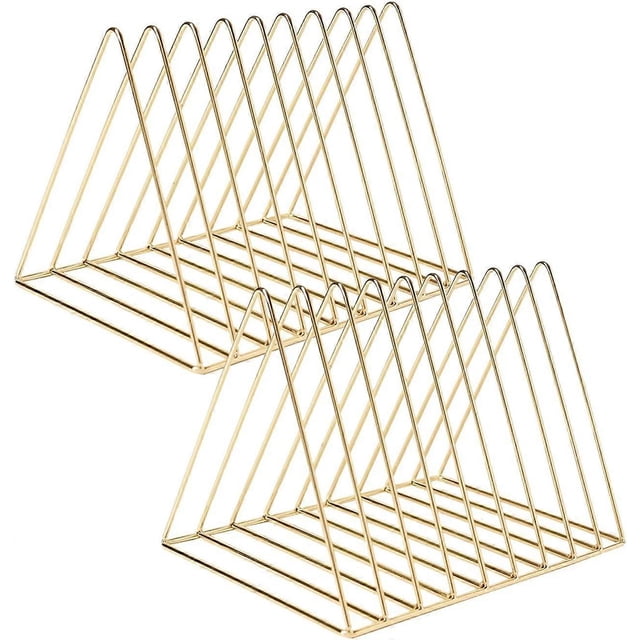 2 Pack 9 Slot Gold Magazine Holder,Desktop File Sorter Organizer Triangle Bookshelf Decor Home Office