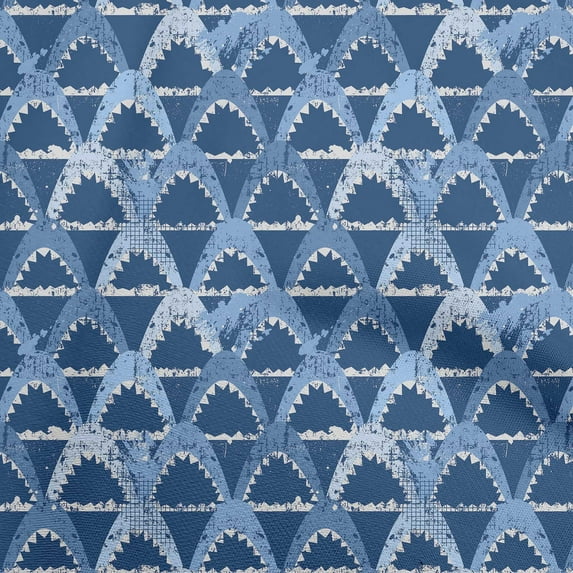 oneOone Cotton Cambric Blue Fabric Ocean Shark Quilting Supplies Print Sewing Fabric By The Yard 56 Inch Wide