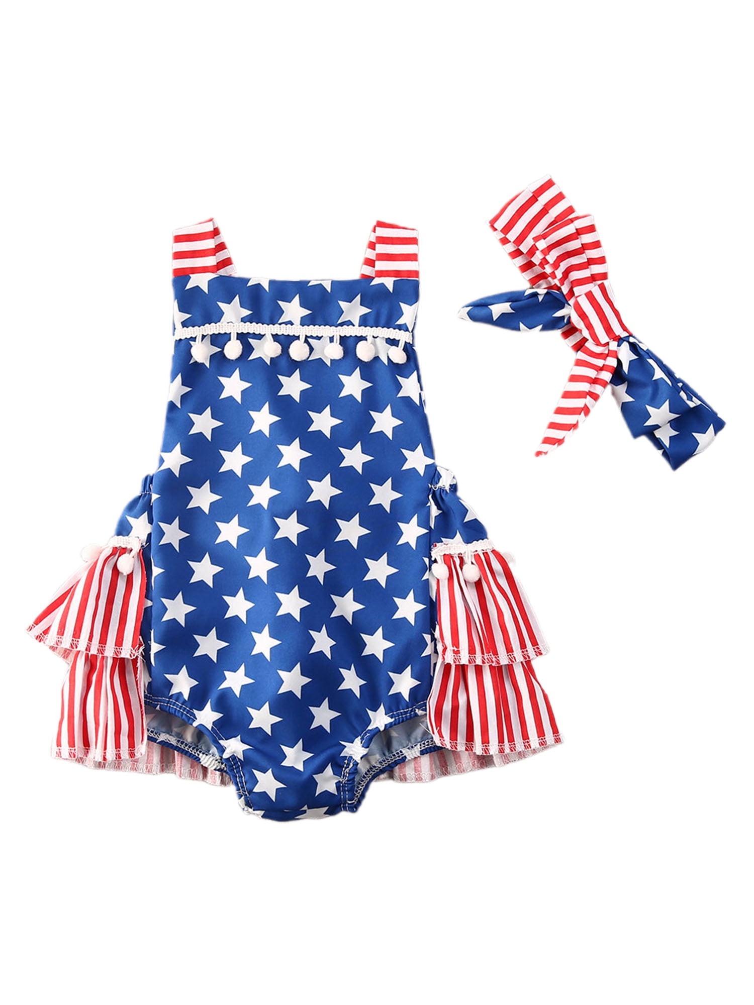 Details about   Toddler Baby Girl 4th of July Romper Bodysuit Headband Outfit Patriotic Clothes 