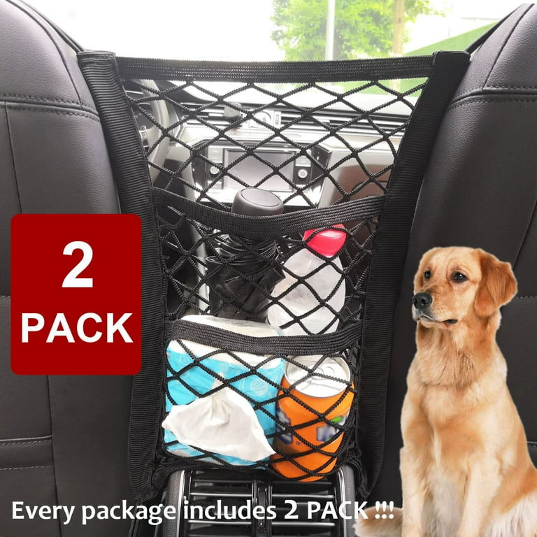 Kitbest (2 Pack 3-Layer Car Mesh Organizer, Seat Back Net Bag Holder Car  Storage Organizer, Dog Car Barrier, Cargo Tissue Handbag Purse Holder,  Driver Storage Netting Pouch, Car Accessories 