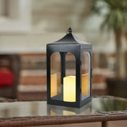 Better Homes & Gardens Decorative Black Metal Battery Operated Outdoor Lantern with Removable LED Candle 12inH