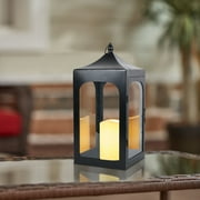 Better Homes & Gardens Decorative Black Metal Battery Operated Outdoor Lantern with Removable LED Candle 12inH