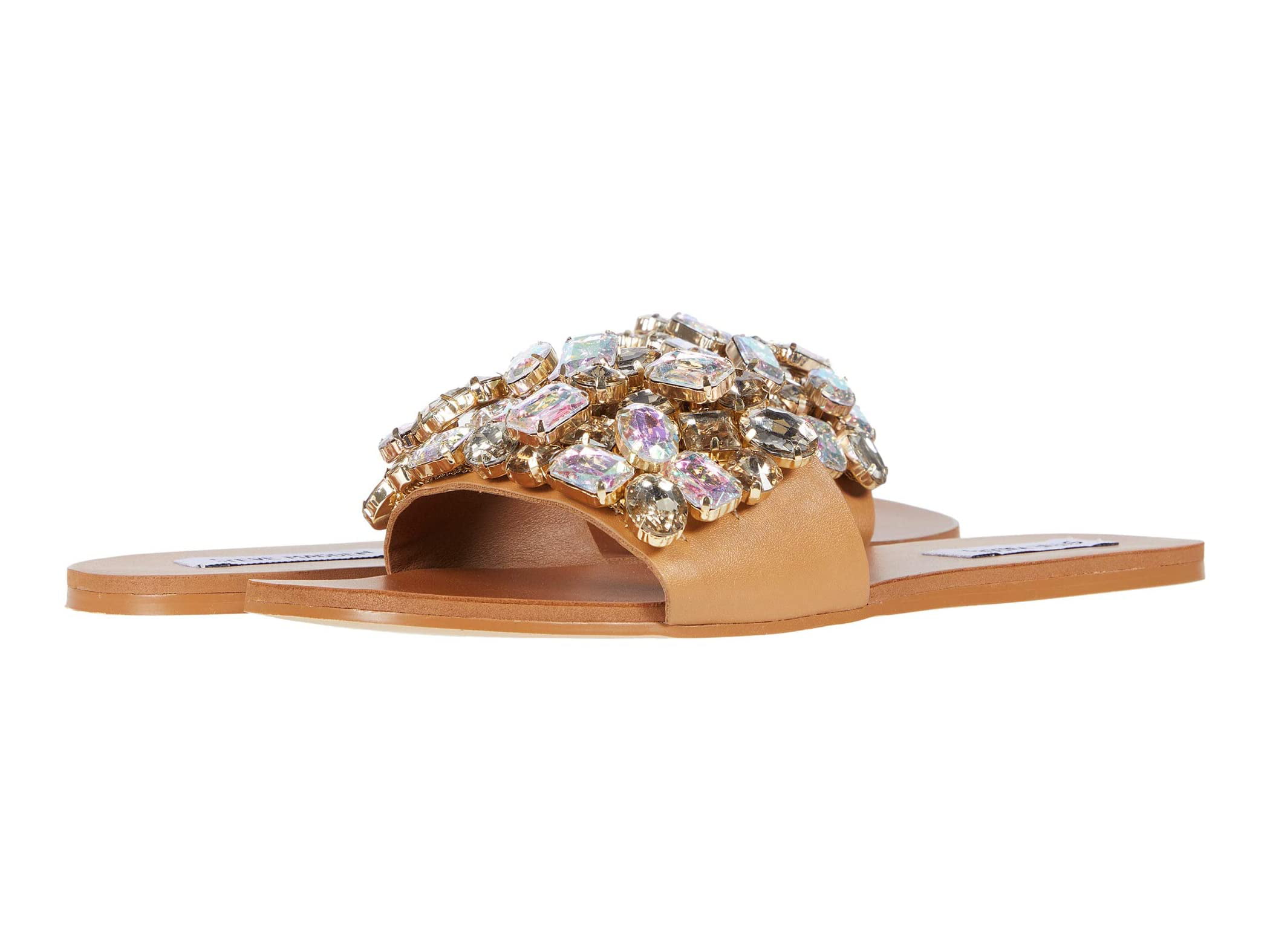Golden Rhinestone Flats Sparkly Sandals T Strap Jeweled Sandals|FSJshoes