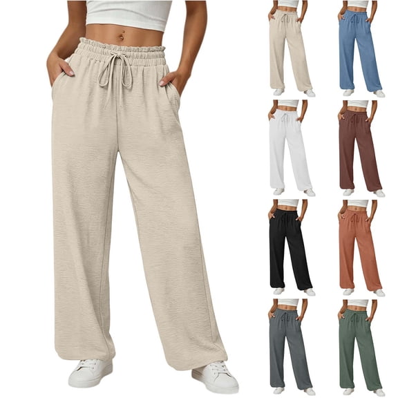Women's Cotton Loose Straight Elastic Waist Pants with Pockets for Women, Mid Waisted Double Pocket Casual Long Trousers, Lounge Business Casual Outdoor Wear Womens | VerBelle,Army Green L