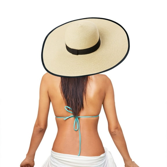 Pavied Sun Hats Straw Hat Women Summer Wide Straw Hat Beach Foldable Sun Hats Floppy Roll Up Sun Cap UPF 50 Caps Beach Hats Summer Hats Beige One Size