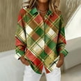 thumbnail image 3 of Christmas Plaid Shirts For Women Lapel Button Down Cute Xmas Graphic Print Tops Casual Loose Holiday Blouse (XL, Green-C), 3 of 7