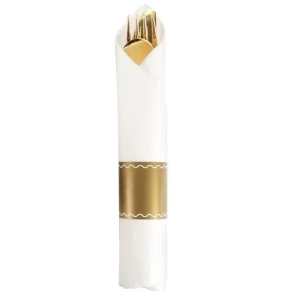 Pre-Rolled set Cutlery Combo Spoon, Knife, Forks and Napkin Polished Gold: 4Pc Set