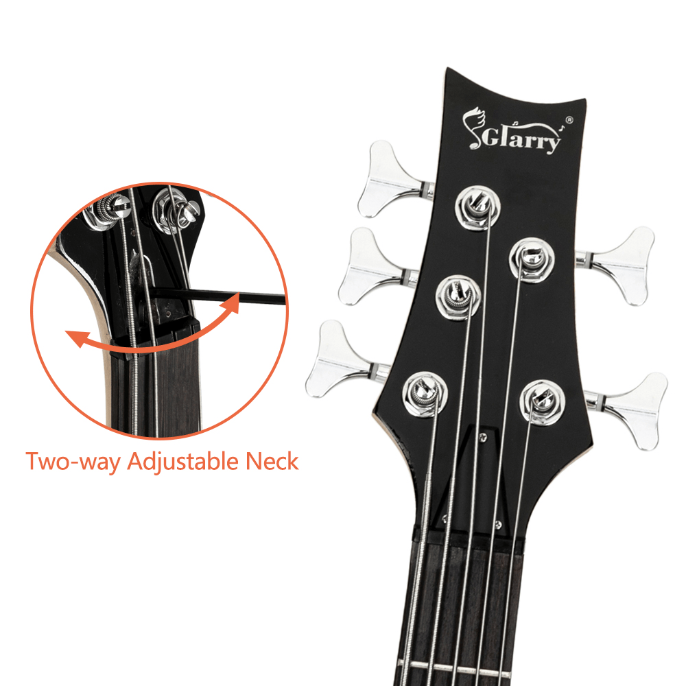 Tcbosik 5 String Electric Bass Guitar, Full Size Bass Beginner Kit with Bag, Strap, Plectrum, Amp Wire and Wrench Tool, Black