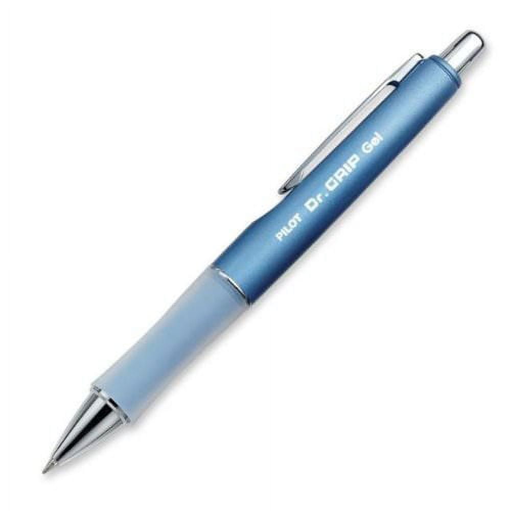 Pilot Dr. Grip Limited Retractable Rolling Ball Gel Pen, Fine Point, Ice Blue Metallic Barrel, Black Ink 3 Pen (36271) with 6 Black Ink Refill