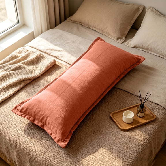 Orangide Solid Linen Cotton Backrest Pillow for Bed, Long Shaped Bed Clip Side Sleeping Support Cushion, Comfortable Arm Leg Rest for Reading Watching TV