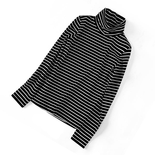Qarigey Ropa interior de cuello alto para mujer y niña, camisa informal de manga larga de poliéster, Top y cómodo, accesorio de ropa, abrigo Prendas para la parte del cuerpo raya blanca Qarigey AP013822-01