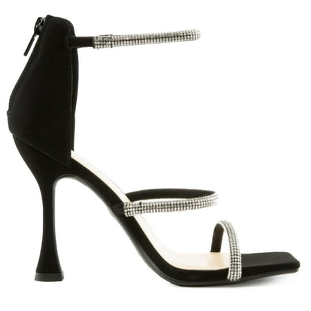 

SNJ Women s Open Toe Rhinestone Ankle Strap Square Toe Dress High Heel