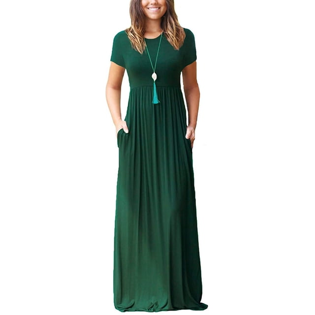 U.Vomade Femmes Manches Courtes Col Rond Poche Décontractée Longue Dress
