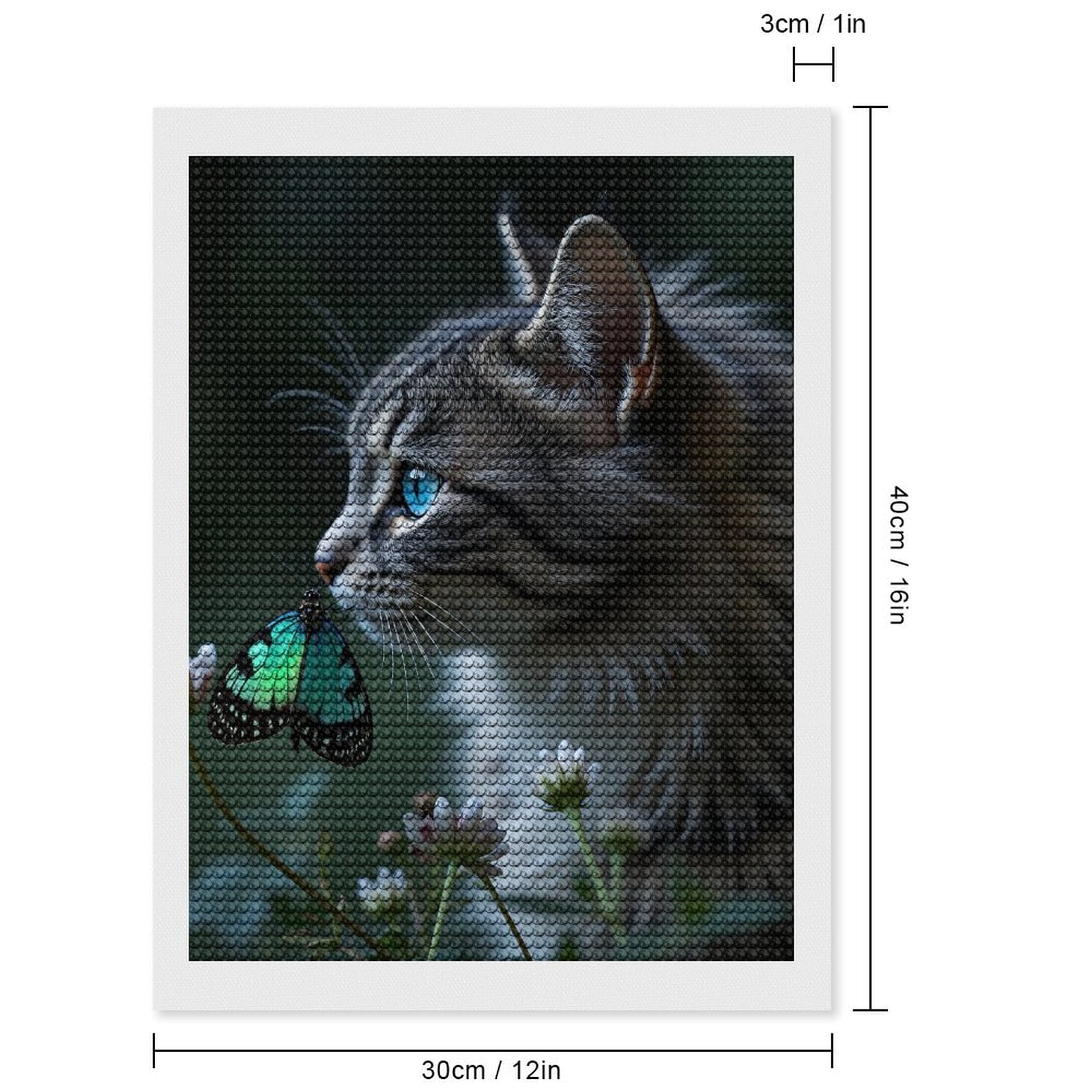 Diamond Art Kits for Adults, Cat Blue Eyes Butterfly Blossoms 5D Diamond Painting Kits for Adults Beginners, DIY Full Drill Diamond Painting, Gem Art and Crafts 12x16