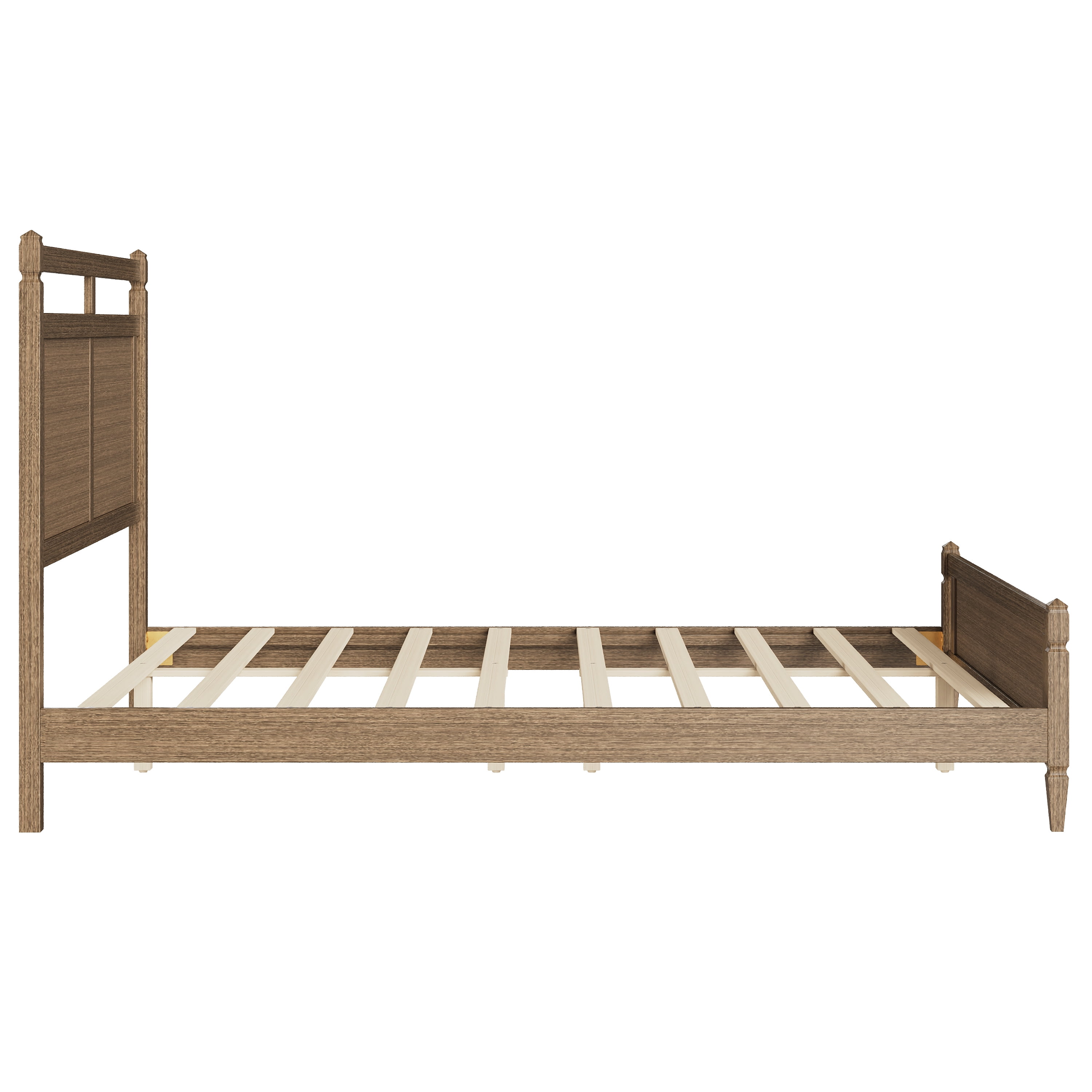 Euroco Modern Wood Queen Size Platform Bed, Mid-Century Bed Frame with Panel Headboard, No Box Spring Needed, Gray Oak