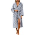 thumbnail image 2 of Solid Color Plush Bathrobe for Women Flannel Hooded Lounge Robe with Pockets & Adjustable Tie Waist, 2 of 8