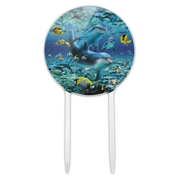 Acrylic Coral Reef Diving Dolphin Pals Diving Cake Topper Party Decoration for Wedding Anniversary Birthday Graduation